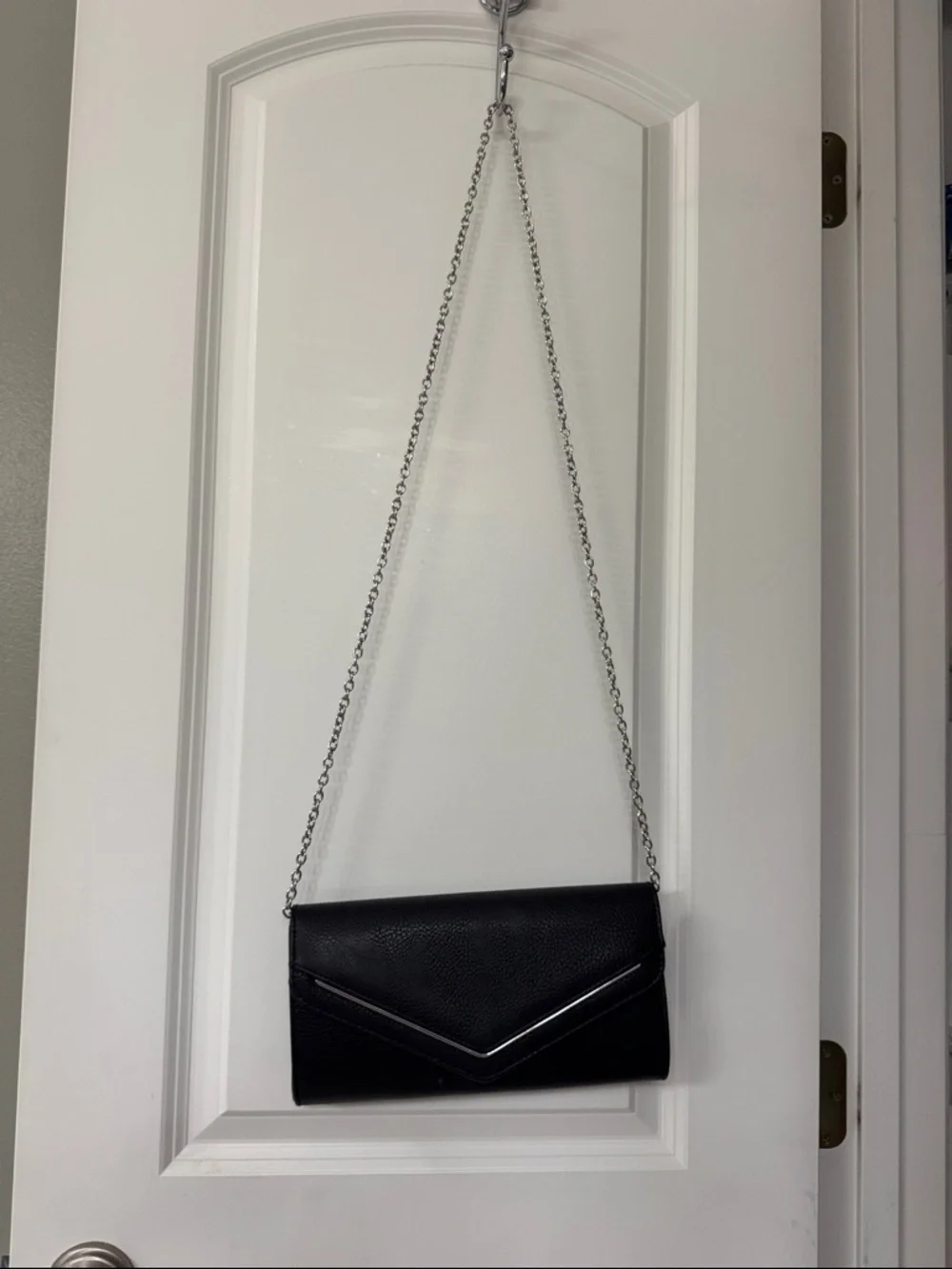 Kate Landry Black Envelope Crossbody Clutch with Silver Chain
